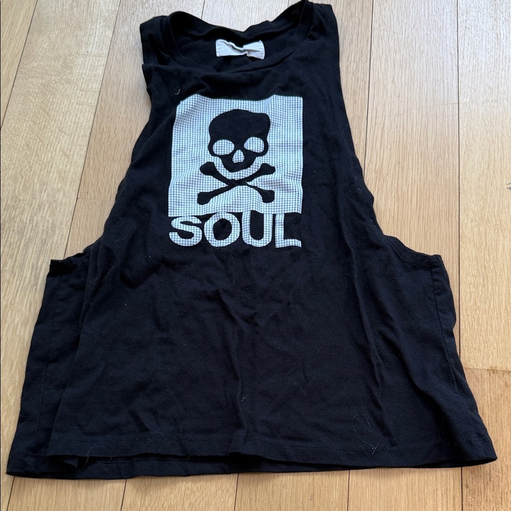 SoulCycle Black Muscle Tee with White Skull Design